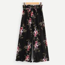 Shein Frill Trim Floral Print Wide Leg Pants