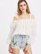 Shein Bow Tie Cold Shoulder Puff Sleeve Top