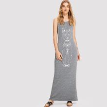 Shein Cartoon Fox Print Marled Tank Dress
