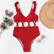 Shein Criss Cross Frill Swimsuit