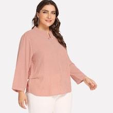 Shein Plus Striped Pearl Split Blouse