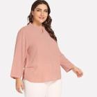 Shein Plus Striped Pearl Split Blouse