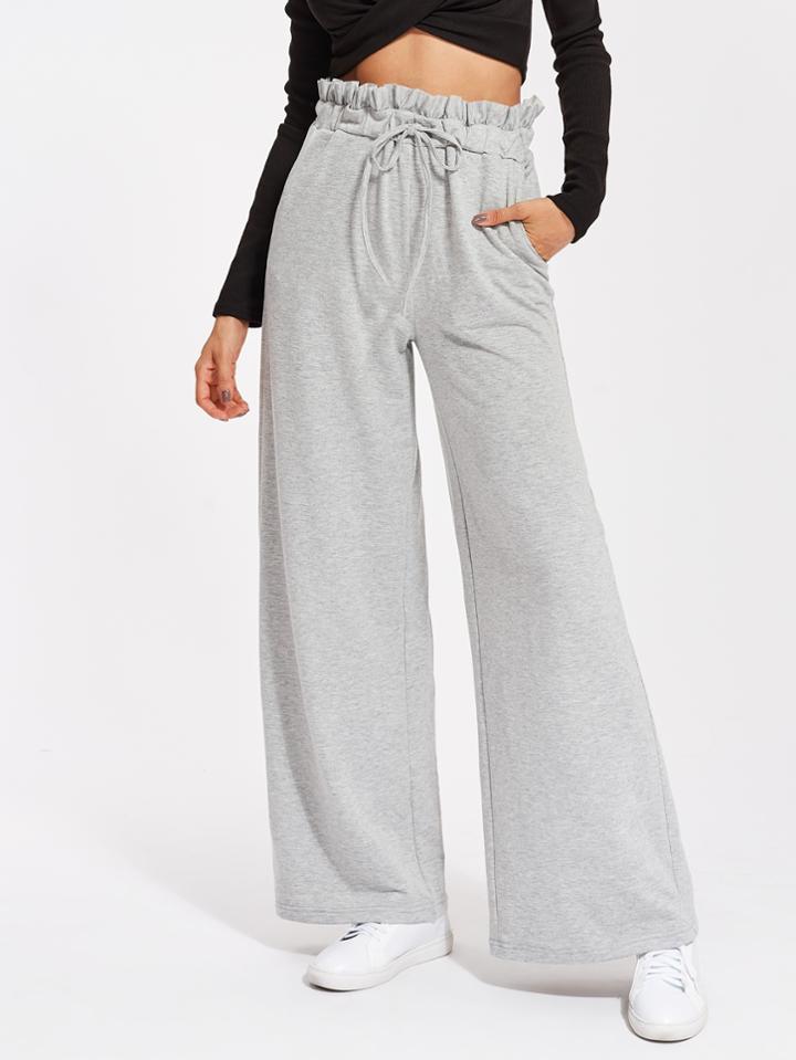 Shein Frill Waist Heather Knit Palazzo Sweatpants