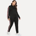 Shein Plus Striped Side Hoodie And Pants Set