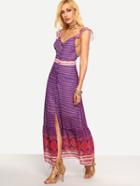 Shein Buttoned Front Ruffled Tribal Print Dress - Purple
