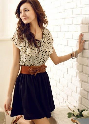 Rosewe Enchanting Flouncing Design Round Neck Color Block Mini Dress
