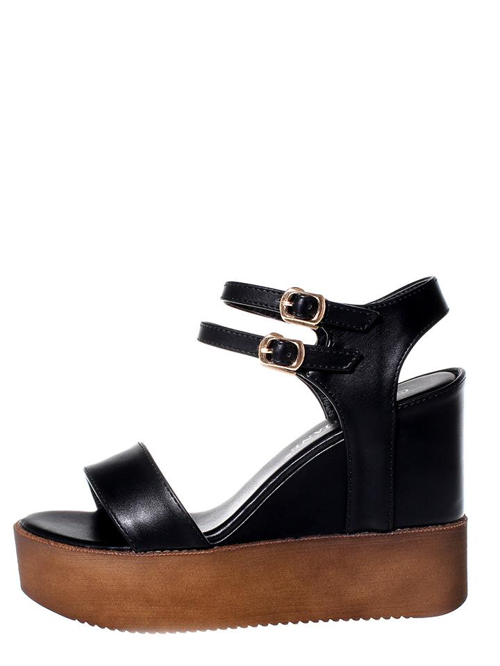Shein Black Peep Toe Buckle Strap Wedge Sandals