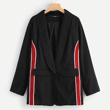 Shein Plus Shawl Collar Striped Tape Detail Blazer