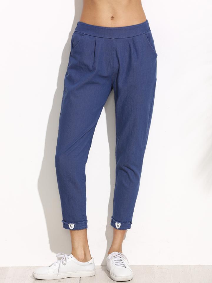 Shein Blue Elastic Waist Ankle Jeans