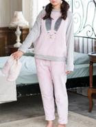 Shein Two Tone Rabbit Embroidered Top & Pants Pajama Set