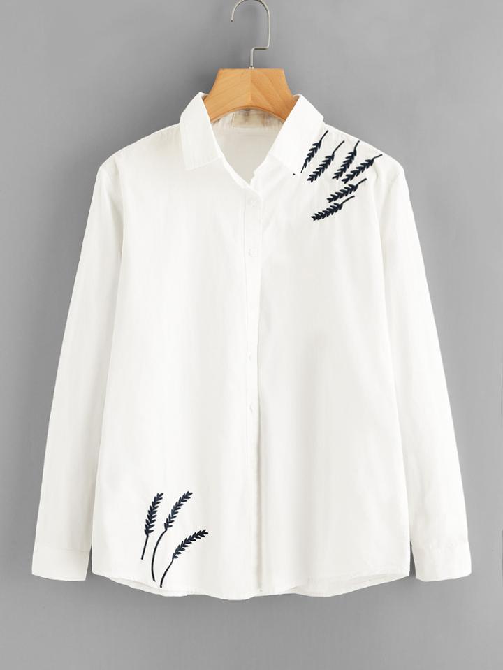 Shein Embroidered Detail Button Up Blouse
