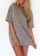 Rosewe Dolman Sleeve Round Neck Grey Mini Shift Dress