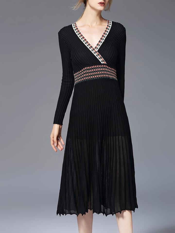Shein V Neck Pleated Long Dress