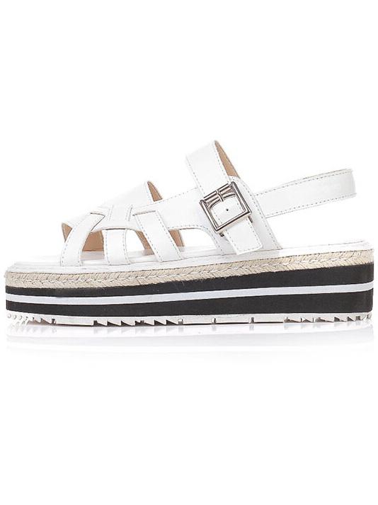 Shein White Striped Trim Buckle Strap Pu Sandals