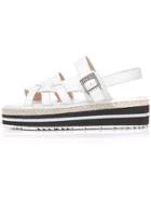 Shein White Striped Trim Buckle Strap Pu Sandals