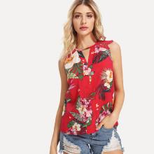 Shein Keyhole Neck Lace Insert Floral Top
