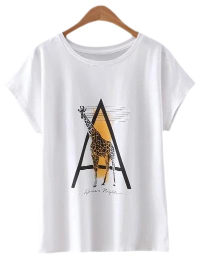 Shein White Short Sleeve Letter Deer Print T-shirt