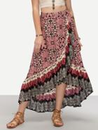 Shein Multicolor Wrap Floral Print High Low Skirt