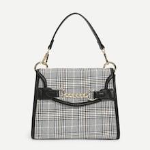 Shein Ring Detail Houndstooth Print Satchel Bag