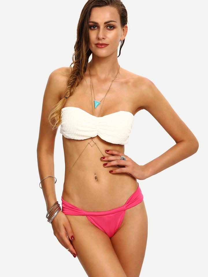 Shein Contrast Embossed Bandeau Bikini Set