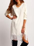 Shein Beige Fringe Hem Shift Dress