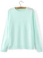 Shein Blue Seagull Embroidered Ribbed Trim Knitwear