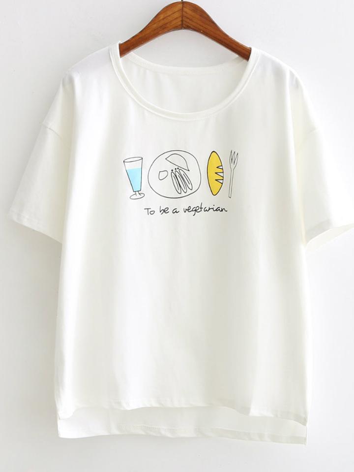Shein White Print Short Sleeve Casual T-shirt