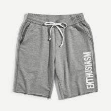 Shein Men Letter Print Heather Grey Sweat Shorts