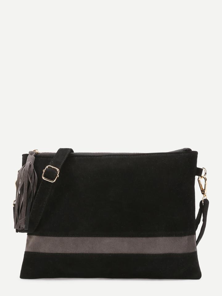 Shein Black Suede Contrast Panel Clutch With Strap