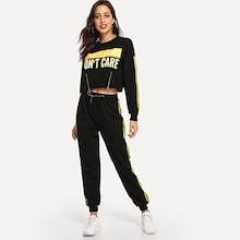 Shein Zip Detail Sweatshirt & Striped Pants Set