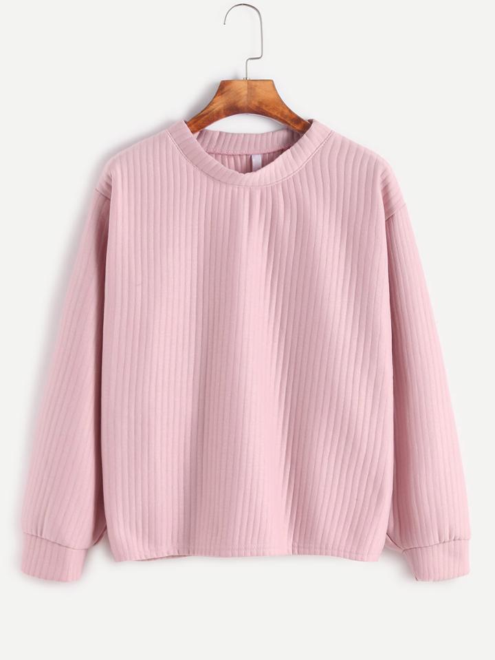 Shein Pink Mock Neck Ribbed Sweatshirt