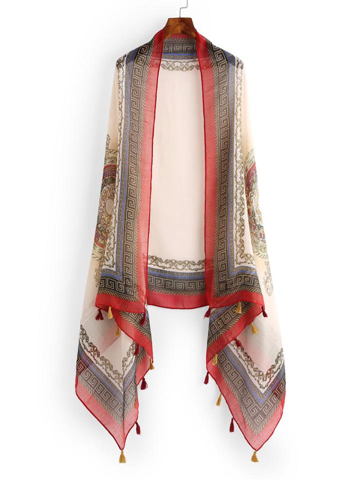 Shein Graphic Print Scarf With Tassel