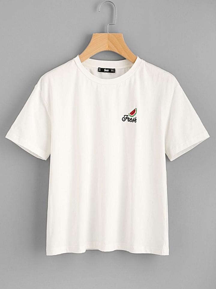 Shein Watermelon Embroidered Tee