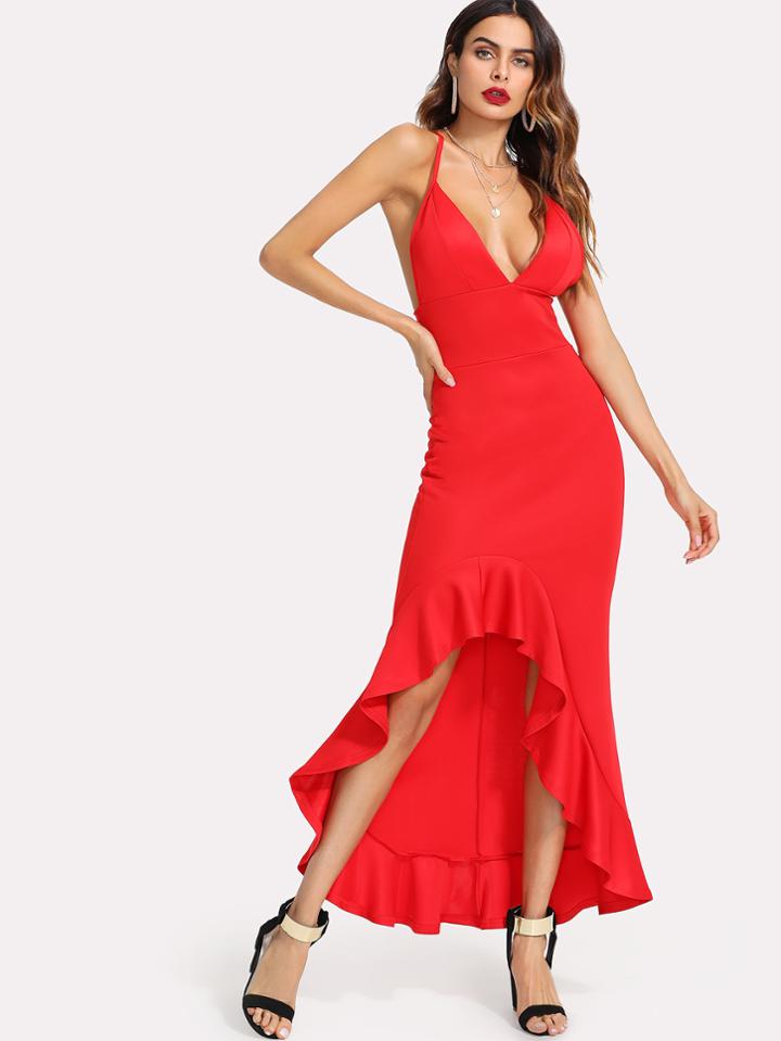 Shein Deep V Neckline Dip Hem Cami Dress
