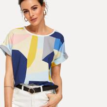 Shein Geo Print Cuffed Tee