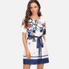Shein Flower Embroidered Contrast Tape Dress