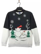 Shein Black White Christmas Snowman Print Sweatshirt