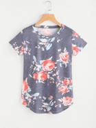 Shein Florals Curved Hem T-shirt