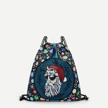 Shein Christmas Cartoon And Snowflake Print Drawstring Backpack