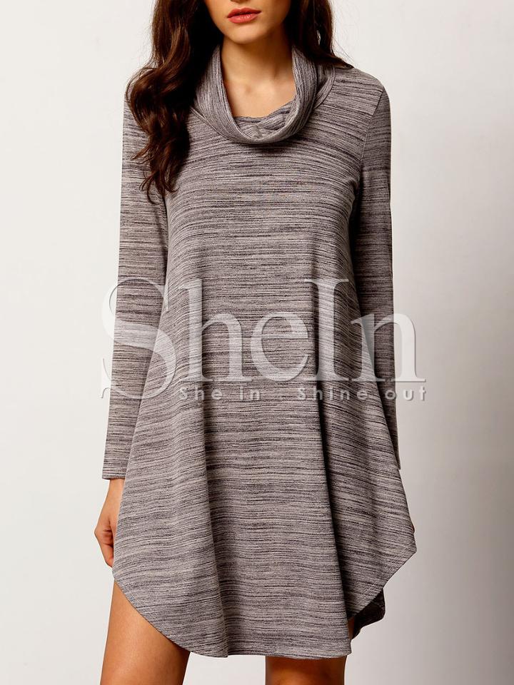 Shein Grey Cowl Neck Curve Hem T-shirt Dress