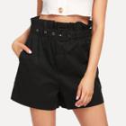 Shein Frill Trim Buckle Belted Shorts