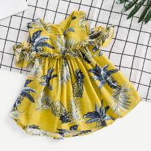 Shein Girls Ruffle Trim Pineapple Vest Dress