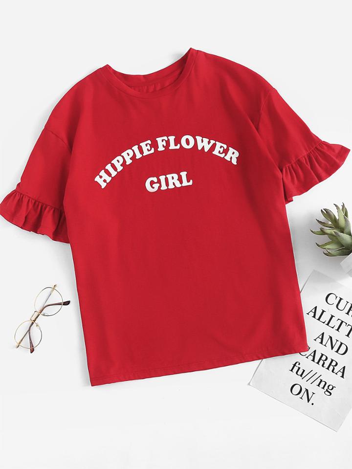 Shein Drop Shoulder Frill Sleeve Tee