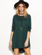 Shein Dark Green Raglan Sleeve Slit Side High Low Dress