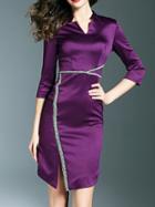 Shein Purple V Neck Beading Split Dress
