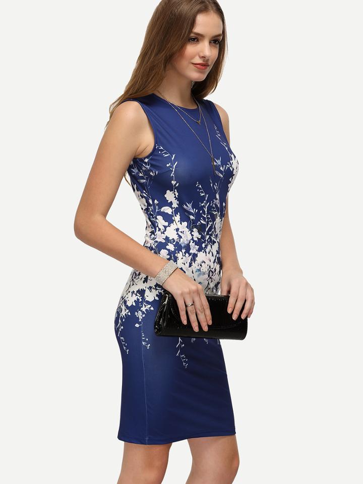 Shein Multicolor Floral Sleeveless Bodycon Dress