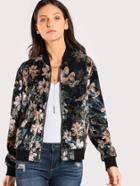 Shein Ribbed Trim Floral Bomber Jacket