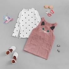 Shein Toddler Girls Rib Knit Trim Tee With Pinafore Dress