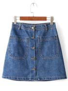 Shein Blue Buttons Pockets A Line Denim Skirt