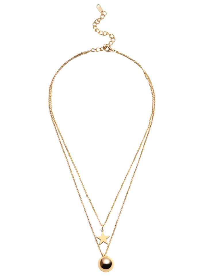 Shein Gold Double Layer Star Ball Pendant Necklace
